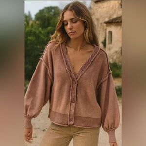 Women's Pink Button-Up Sweater